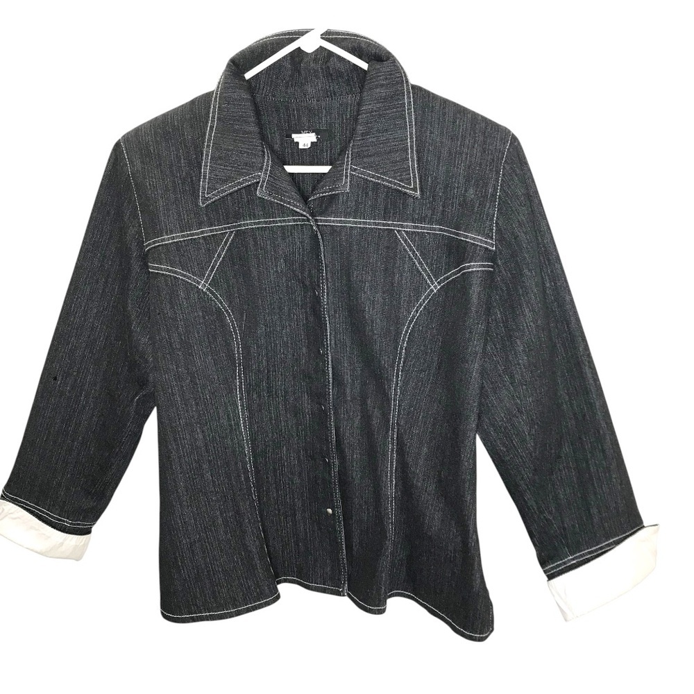 Dark Wash Denim Jacket with White Contrast Stitching - Picture 2 of 13